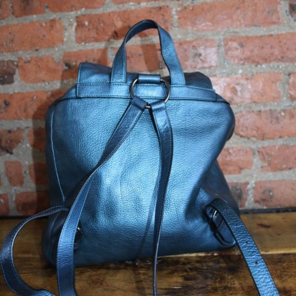 Coach Mickie Metallic Blue Leather Backpack - Picture 5 of 6